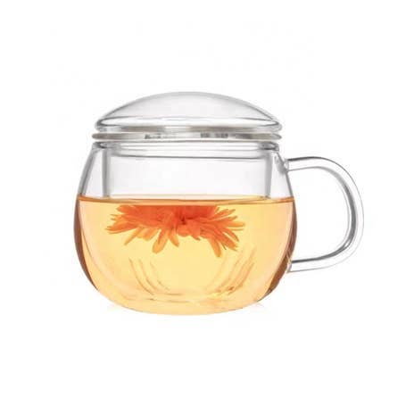 Glass Teacup With Infuser & Lid (10oz.)
