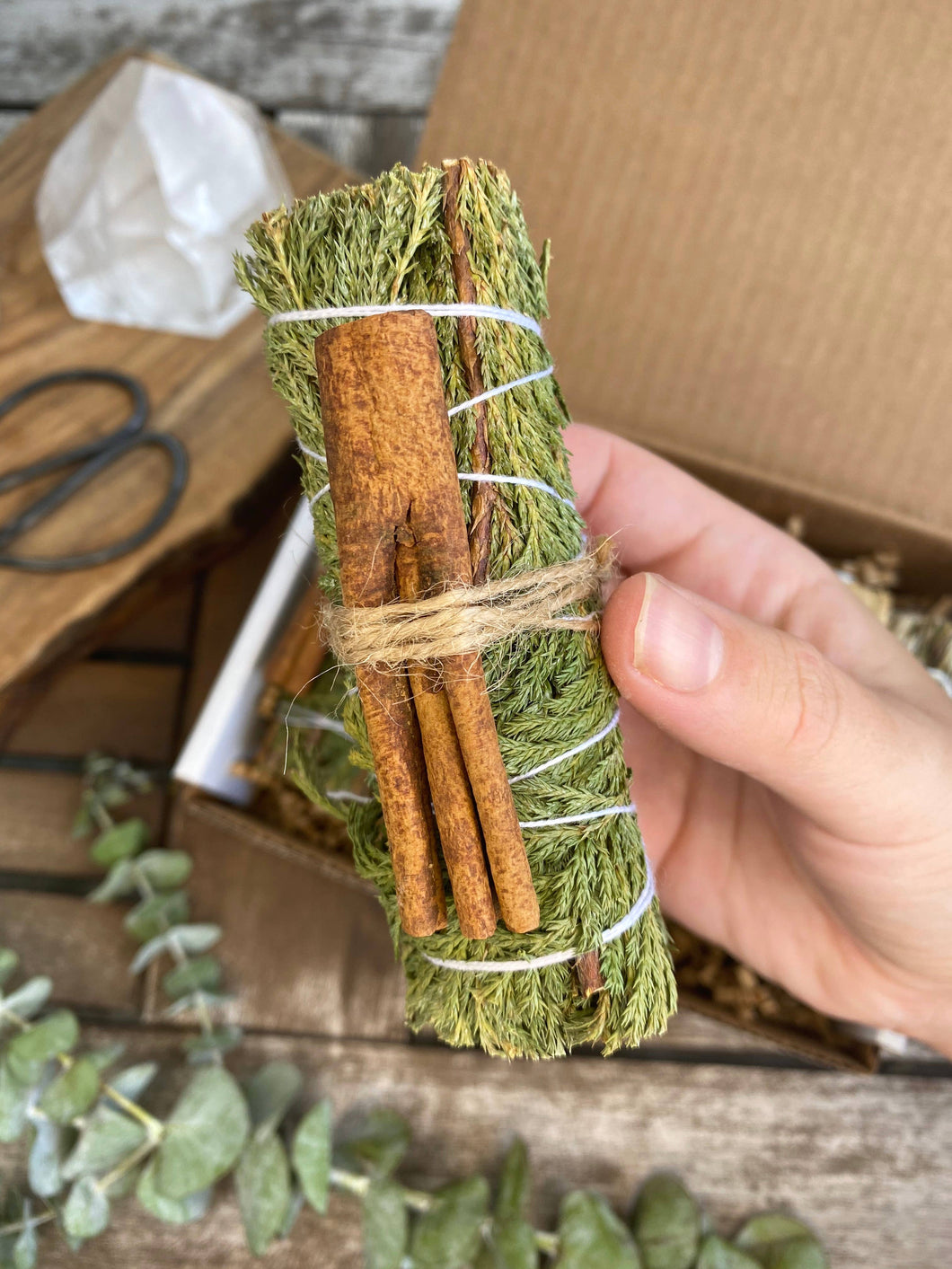 Cedar Sage Stick with Cinnamon, Smudge Sticks, Fall Decor