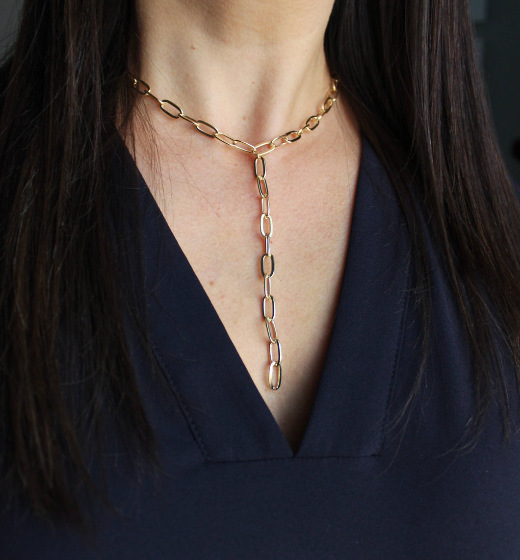 Chain Link Choker, Paperclip Lariat Necklace