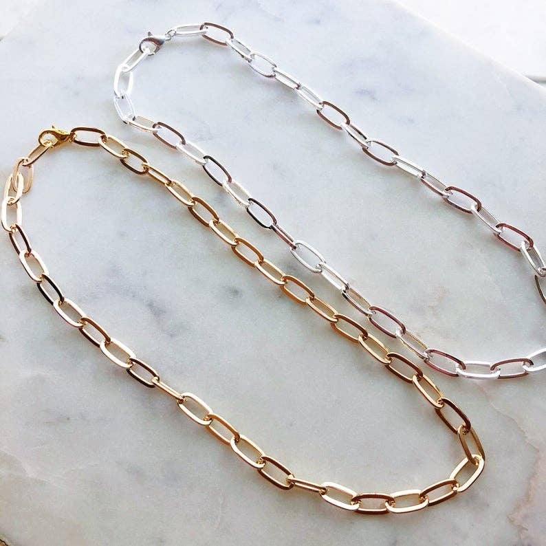 Laalee Jewelry - Gold Paperclip Necklace, Silver Paperclip Chain Choker