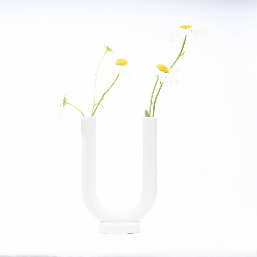 U shaped flower vase • white ceramic •